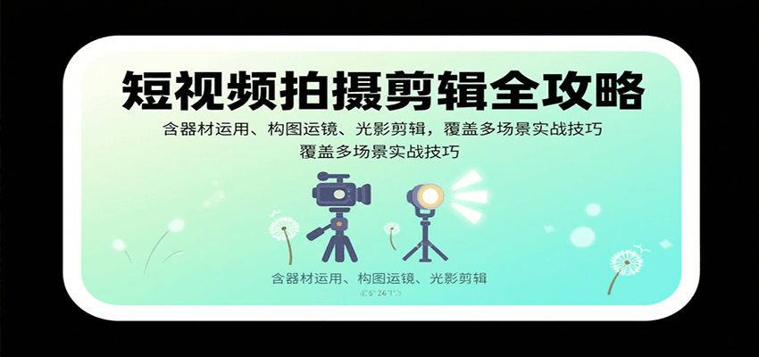 短视频拍摄剪辑全攻略：含器材运用、构图运镜、光影剪辑，覆盖多场景实战技巧-菜菜网创