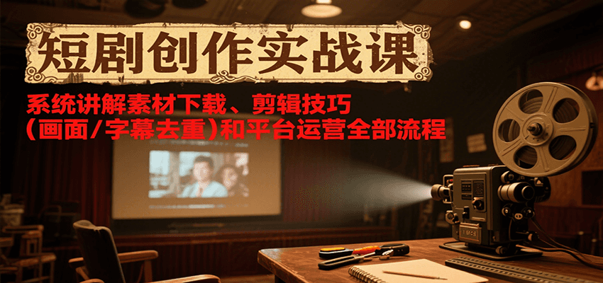 短剧创作实战课，系统讲解素材下载、剪辑技巧（画面/字幕去重）和平台运营全部流程-菜菜网创