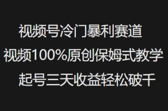 视频号冷门暴利赛道视频100%原创保姆式教学起号三天收益轻松破千-菜菜网创