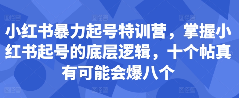 小红书暴力起号特训营，掌握小红书起号的底层逻辑，十个帖真有可能会爆八个-菜菜网创