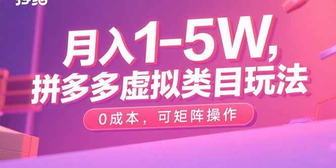 （15903期）月入1-5W，拼多多虚拟类目玩法，0成本，可矩阵操作-菜菜网创