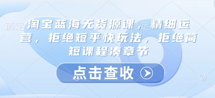 淘宝蓝海无货源课，精细运营，拒绝短平快玩法，拒绝简短课程凑章节-菜菜网创