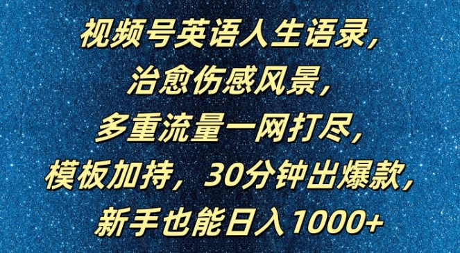 视频号英语人生语录，多重流量一网打尽，模板加持，30分钟出爆款，新手也能日入1000+【揭秘】-菜菜网创