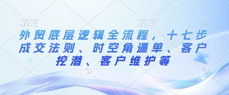 外贸底层逻辑全流程，十七步成交法则、时空角逼单、客户挖潜、客户维护等-菜菜网创