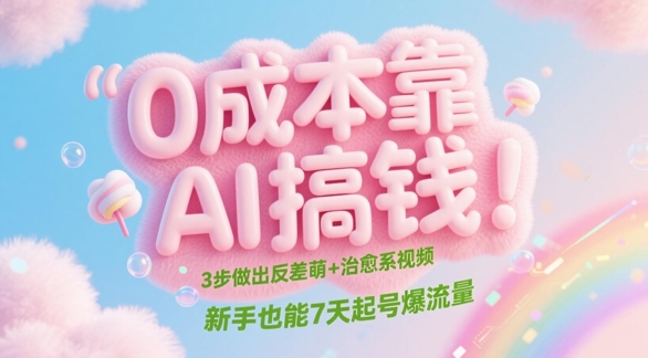 0成本靠AI搞钱！3步做出反差萌+治愈系视频，新手也能7天起号爆流量-菜菜网创