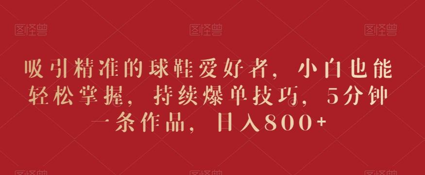 吸引精准的球鞋爱好者，小白也能轻松掌握，持续爆单技巧，5分钟一条作品，日入800+【揭秘】-菜菜网创
