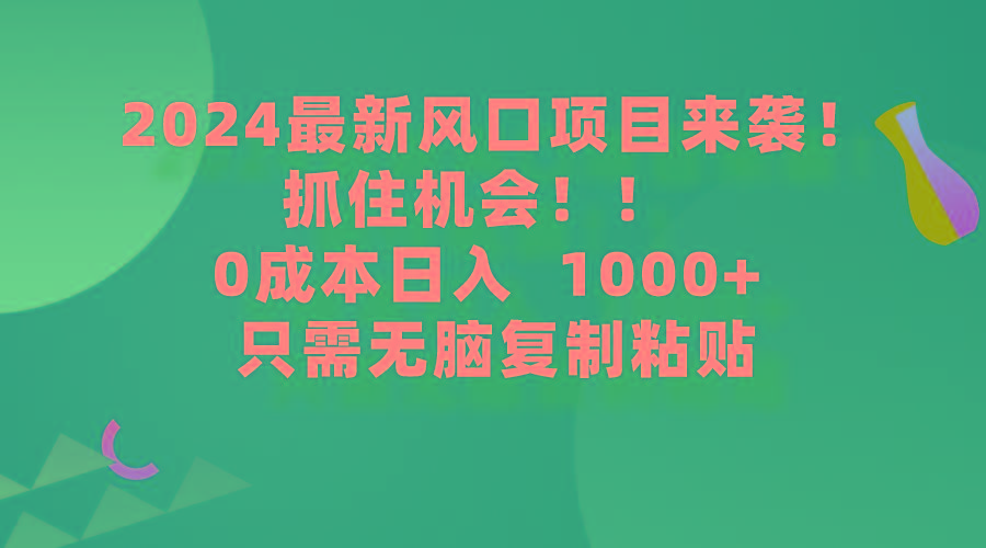 (9899期)2024最新风口项目来袭，抓住机会，0成本一部手机日入1000+，只需无脑复…-菜菜网创