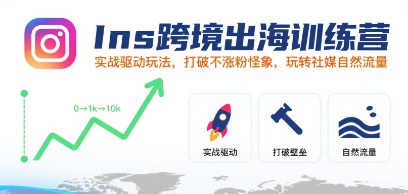 Ins跨境出海训练营，实战驱动玩法，打破不涨粉怪象，玩转社媒自然流量-菜菜网创