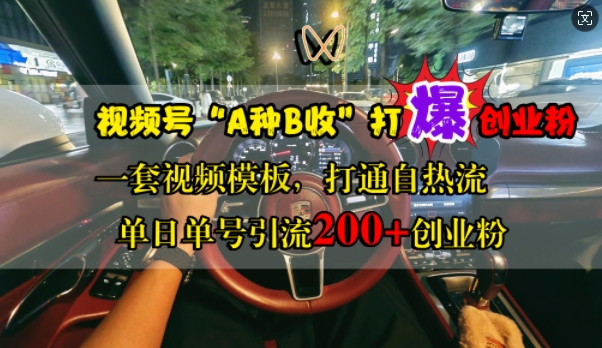 视频号“A种B收”打爆创业粉，一套视频模板打通自热流，单日单号引流200+创业粉-菜菜网创