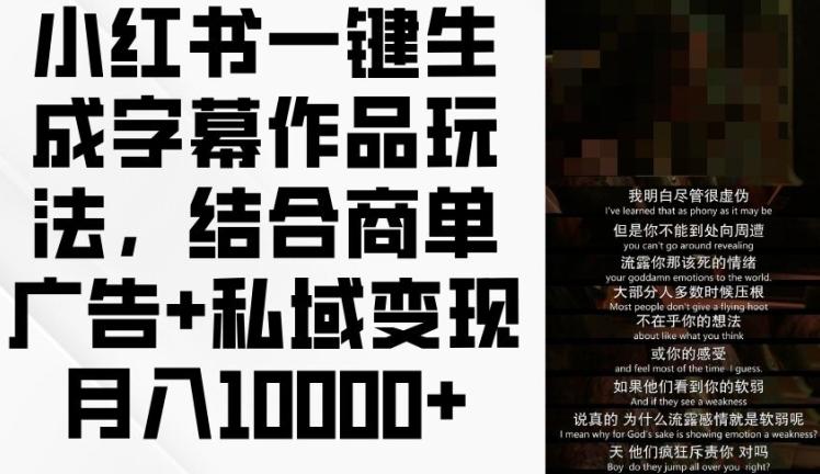 小红书一键生成字幕作品玩法，结合商单广告+私域变现月入1w+【揭秘】-菜菜网创