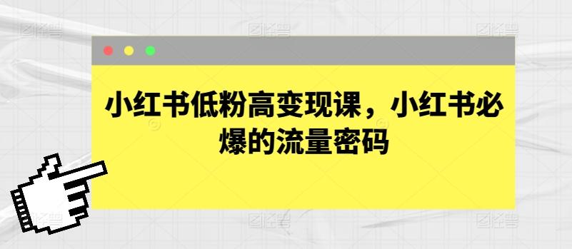 小红书低粉高变现课，小红书必爆的流量密码-菜菜网创