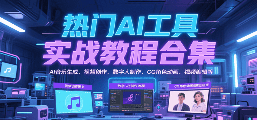 热门AI工具实战教程合集，AI音乐生成、视频创作、数字人制作、CG角色动画、视频编辑等-菜菜网创
