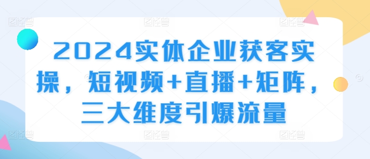 2024实体企业获客实操，短视频+直播+矩阵，三大维度引爆流量-菜菜网创