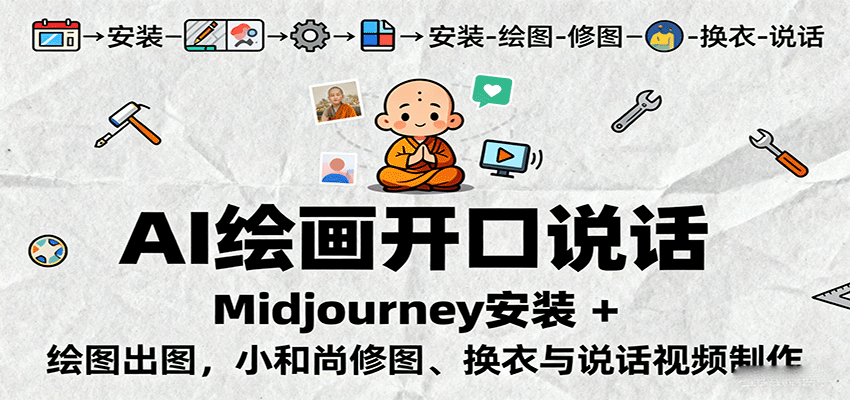 AI绘画开口说话，Midjourney安装 + 绘图出图，小和尚修图、换衣与说话视频制作-菜菜网创
