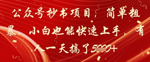 公众号抄书项目，简单粗暴，小白也能快速上手，有人一天搞了1k+-菜菜网创