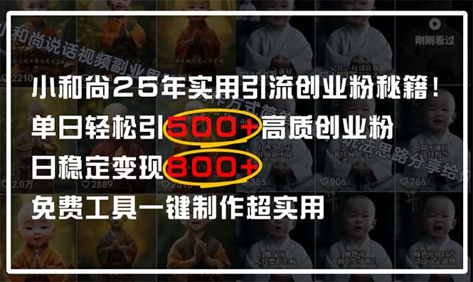 小和尚2025年实用引流秘籍！单日轻松引500+高质量创业粉，日变现800+，…-菜菜网创