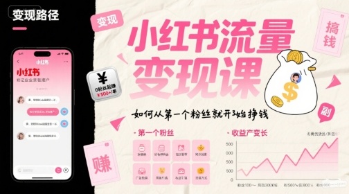 小红书流量变现课，如何从第一个粉丝就开始挣钱-菜菜网创