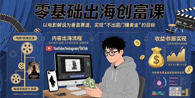 （15709期）零基础出海创富课：以电影解说为垂直赛道，实现不出国门赚美金的目标-菜菜网创