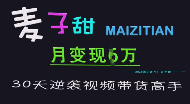 麦子甜30天逆袭视频带货高手，单月变现6W加特训营-菜菜网创