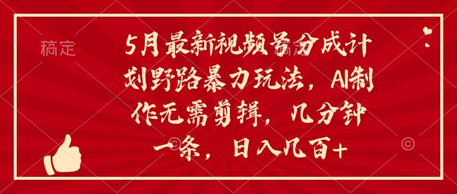 5月最新视频号分成计划野路暴力玩法，ai制作，无需剪辑。几分钟一条，…-菜菜网创