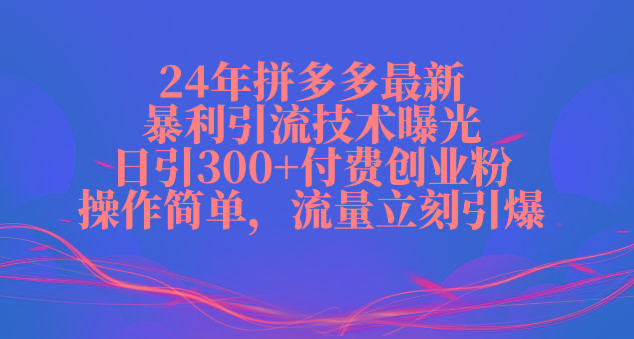 24年拼多多最新暴利引流技术曝光，日引300+付费创业粉，操作简单，流量…-菜菜网创