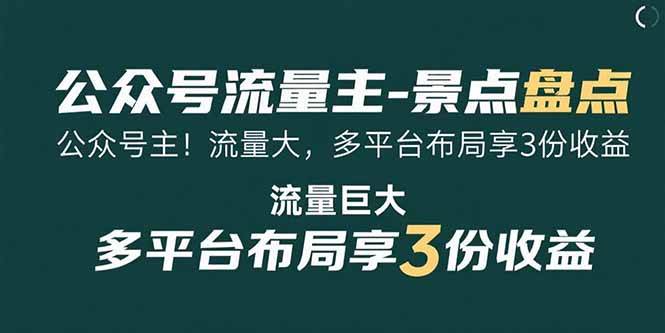 （15553期）公众号流量主-景点盘点 流量巨大 多平台布局享3份收益-菜菜网创