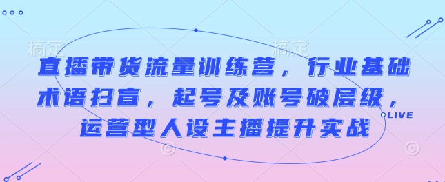 直播带货流量训练营，行业基础术语扫盲，起号及账号破层级，运营型人设主播提升实战-菜菜网创