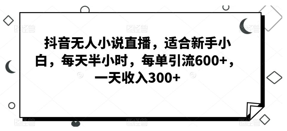 抖音无人小说直播，适合新手小白，每天半小时，每单引流600+，一天收入300+-菜菜网创