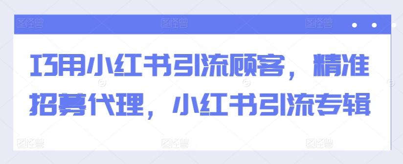 巧用小红书引流顾客，精准招募代理，小红书引流专辑-菜菜网创