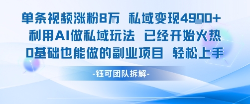 单条视频私域变现4.9k+利用AI做私域玩法 已经开始火热0基础也能做的副业项目轻松上手-菜菜网创