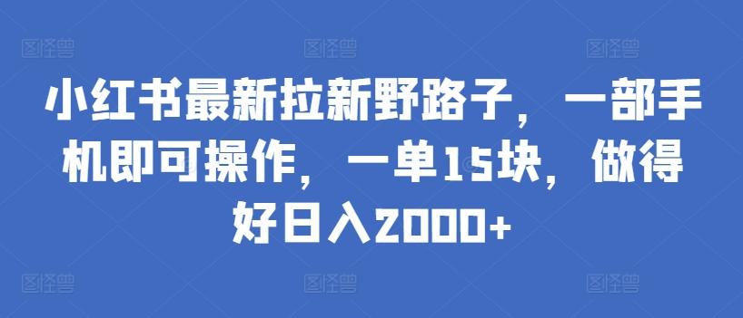 小红书最新拉新野路子，一部手机即可操作，一单15块，做得好日入2000+【揭秘】-菜菜网创