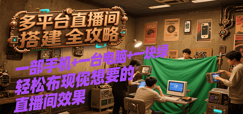 多平台直播间搭建全攻略，一部手机+一台电脑+一块绿布轻松实现你想要的直播间效果-菜菜网创
