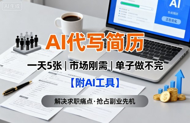 AI代写简历，一天5张，今年找工作难，市场刚需，单子做不完【附AI工具】-菜菜网创