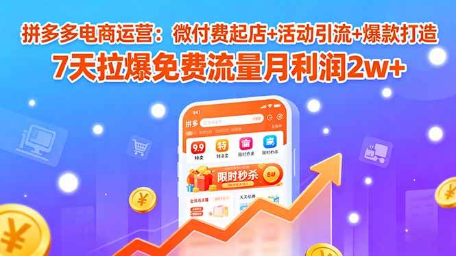 （15960期）拼多多电商运营：微付费起店+活动引流+爆款打造 7天拉爆免费流量月利润2w+-菜菜网创