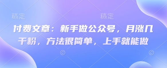 付费文章：新手做公众号，月涨几干粉，方法很简单，上手就能做-菜菜网创