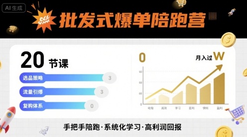 批发式爆单陪跑营，20节课带你实现批发式爆单，带你经松月入过W-菜菜网创