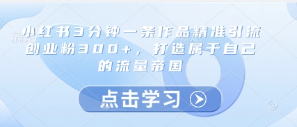 小红书3分钟一条作品精准引流创业粉300+，打造属于自己的流量帝国-菜菜网创
