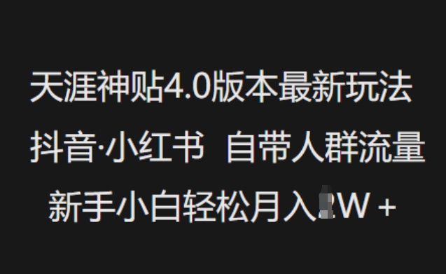 天涯神贴4.0版本最新玩法，抖音·小红书自带人群流量，新手小白轻松月入过W-菜菜网创