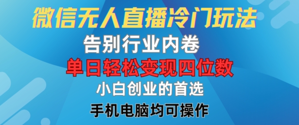微信无人直播冷门玩法，告别行业内卷，单日轻松变现四位数，小白的创业首选【揭秘】-菜菜网创