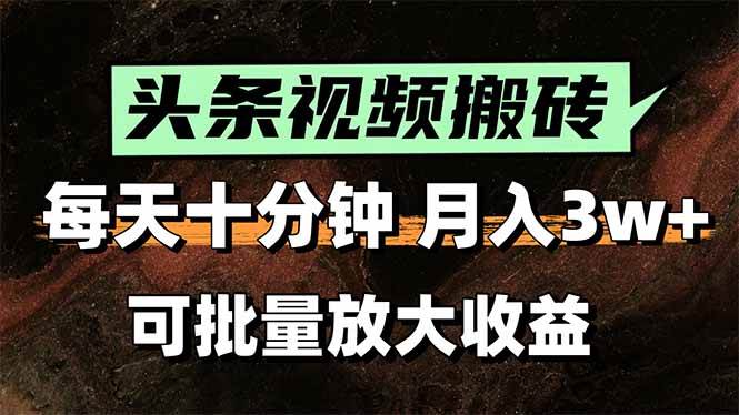 （15400期）头条视频搬砖，每天10分钟，小白轻松月入3万+，可批量放大收益-菜菜网创