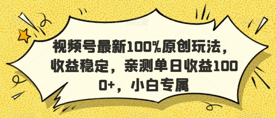视频号最新100%原创玩法，收益稳定，亲测单日收益1000+，小白专属【揭秘】-菜菜网创