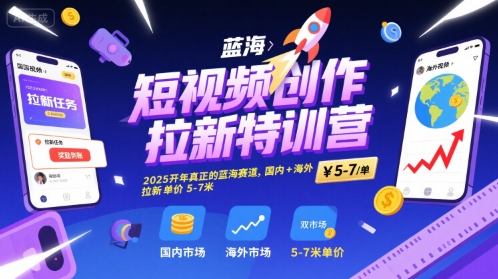 短视频创作拉新特训营，2025开年真正的蓝海赛道，国内+海外，拉新单价5-7米-菜菜网创