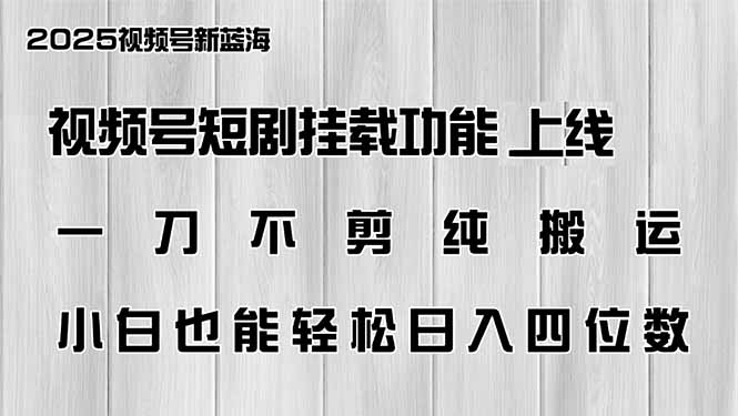 视频号短剧挂载功能上线，一刀不剪纯搬运，小白也能轻松日入四位数-菜菜网创