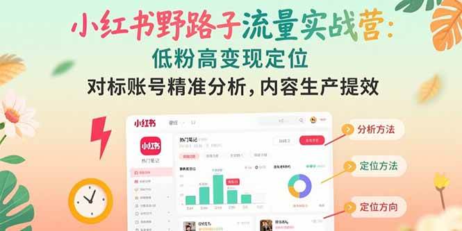 （15423期）小红书野路子流量实战营：低粉高变现定位 对标账号精准分析 内容生产提效-菜菜网创