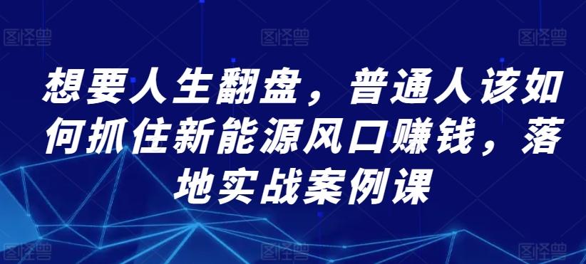想要人生翻盘，普通人该如何抓住新能源风口赚钱，落地实战案例课-菜菜网创