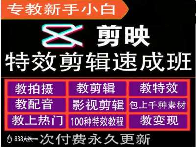 剪映特效教程和运营变现教程，特效剪辑速成班，专教新手小白-菜菜网创