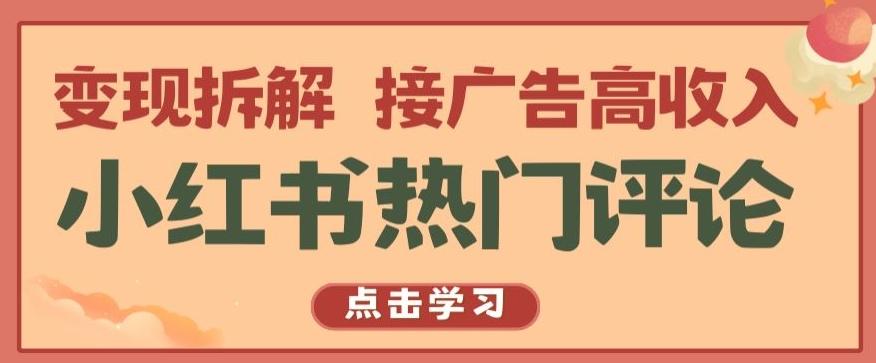 小红书热门评论，变现拆解，接广告高收入【揭秘 】-菜菜网创