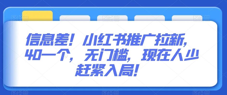 信息差！小红书推广拉新，40一个，无门槛，现在人少赶紧入局！-菜菜网创