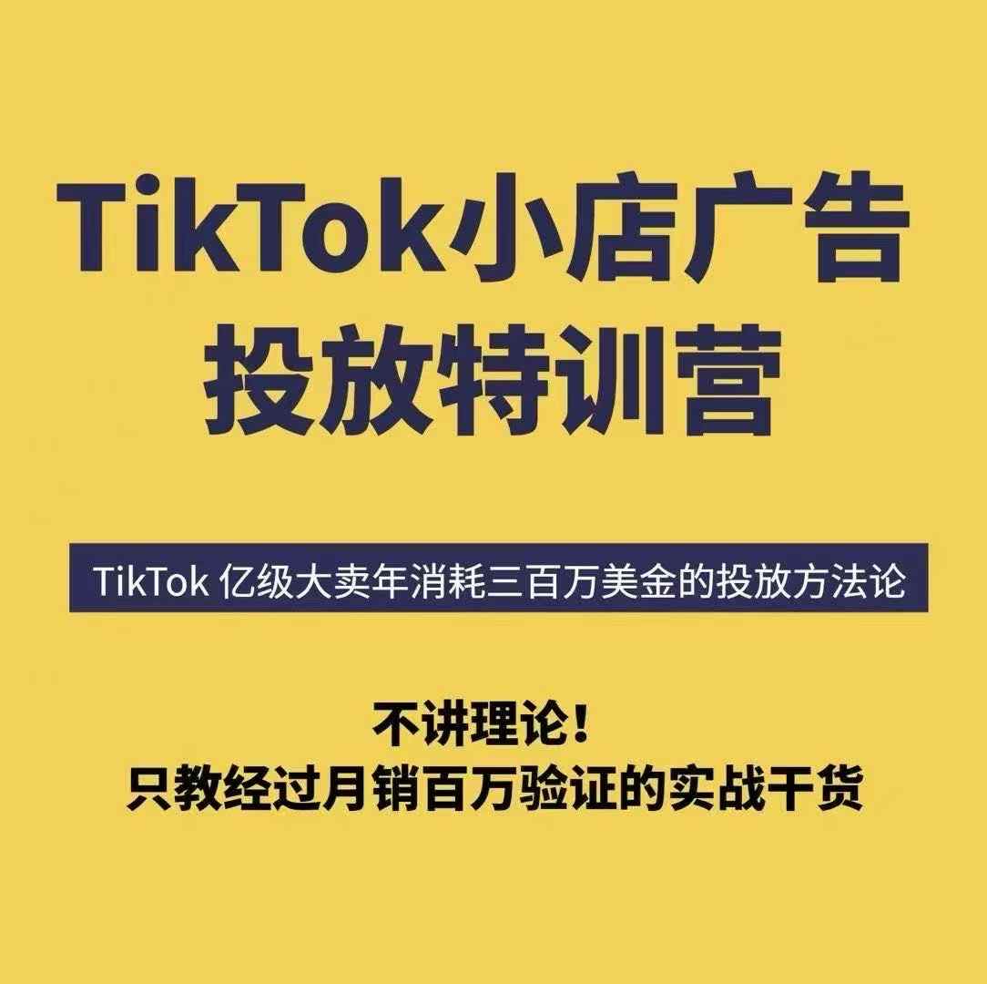 TikTok小店广告投放特训营，6天破局计划专治各种“投不动”，教你经过月销百万验证的实战干货-菜菜网创