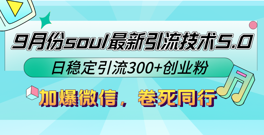 9月份soul最新引流技术5.0，日稳定引流300+创业粉，加爆微信，卷死同行-菜菜网创